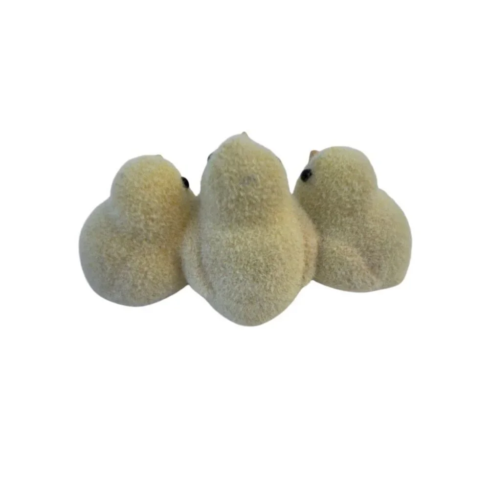 New 3 Yellow Fuzzy Flocked Chicks Spring Easter Holiday Room Decor